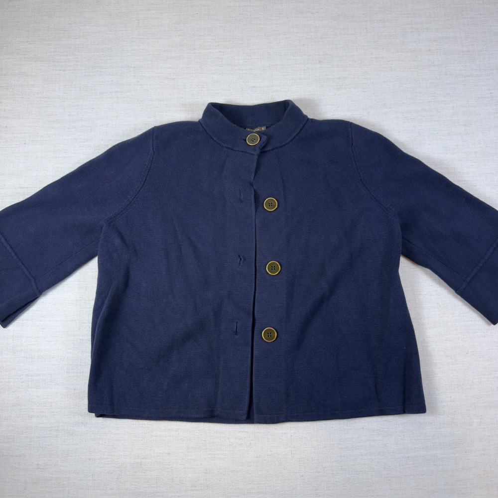 J.McLaughlin Navy Blue Cotton Modal Mock Neck Button Front Cardigan Sweater XL